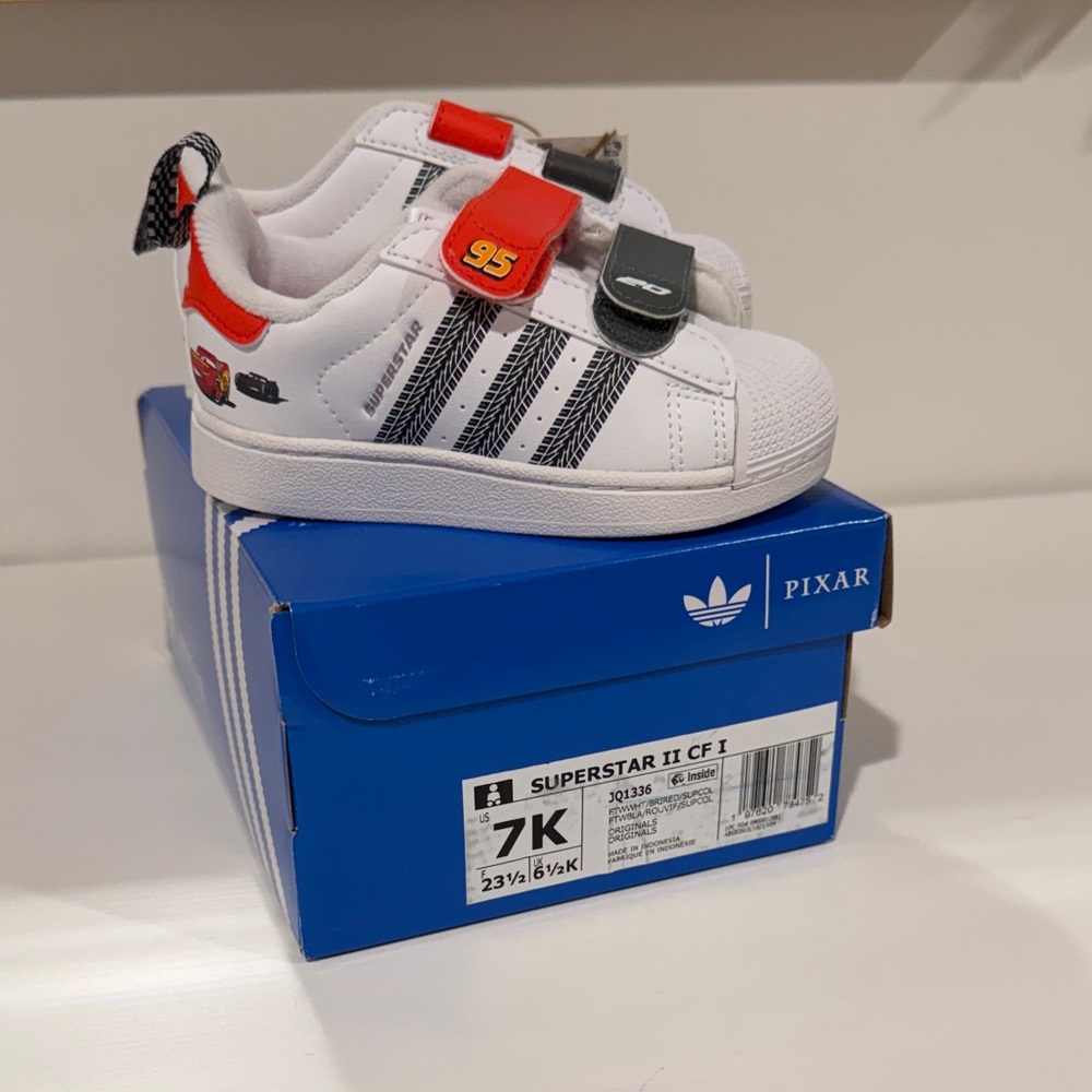 Adidas Kids Sneakers - White with Black and Red Accents